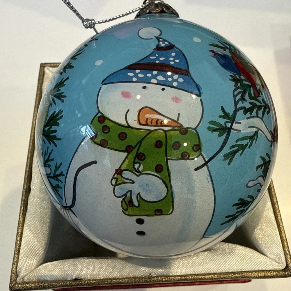 Pier 1 Li Bien 3” Christmas Ornament 2014 Snowmen With Snowballs In The Trees